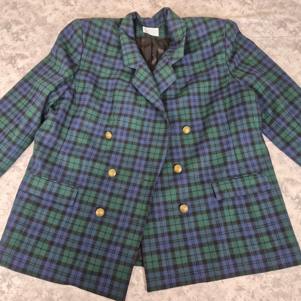 80s Vintage Pendleton Blazer Mens 22W Black Watch Plaid Wool USA‎ Heritage Green